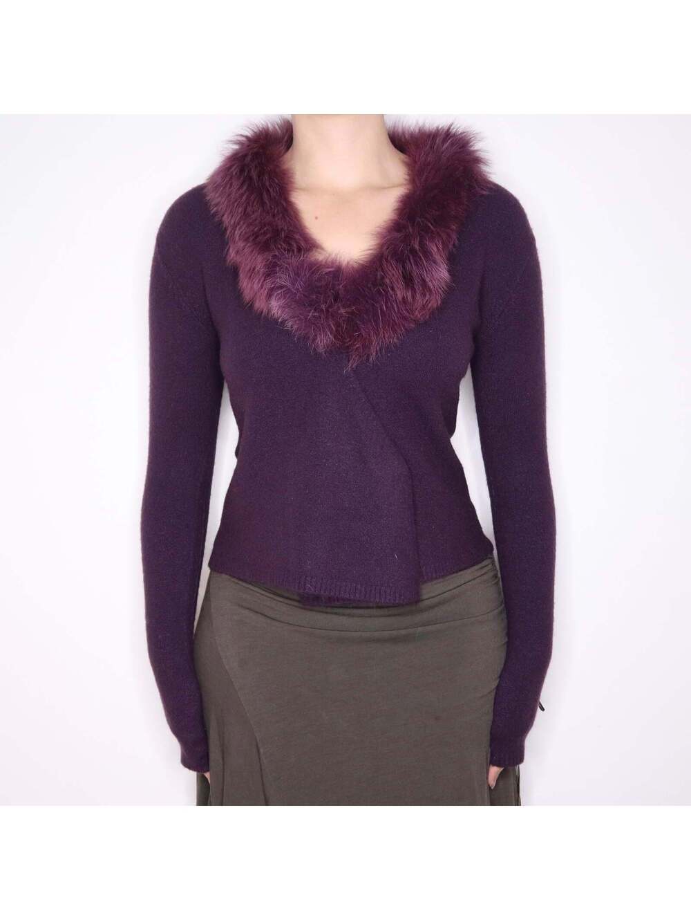Y2K Italian Brand Purple Faux Fur Collar Cardigan (M/L)